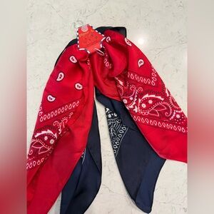 NWT silky Red and Blue Paisley Bandana scarves